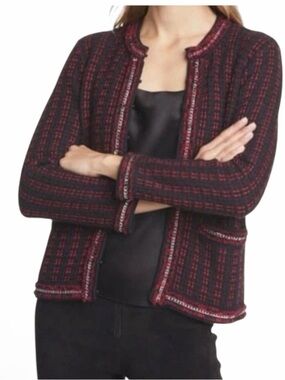 Alice & Olivia red& black Georgia knit tweed blazer jacket chain size XS